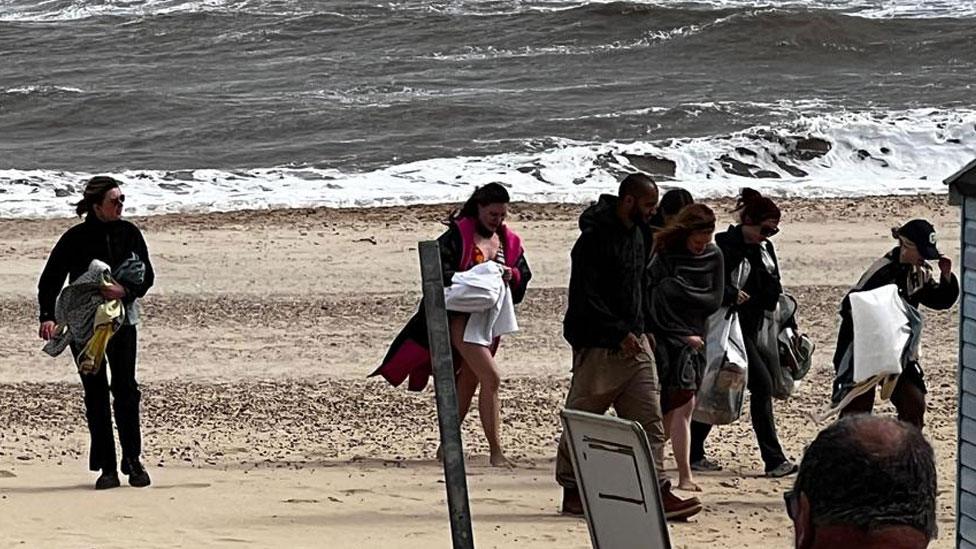 Actors and crew on Southwold beach