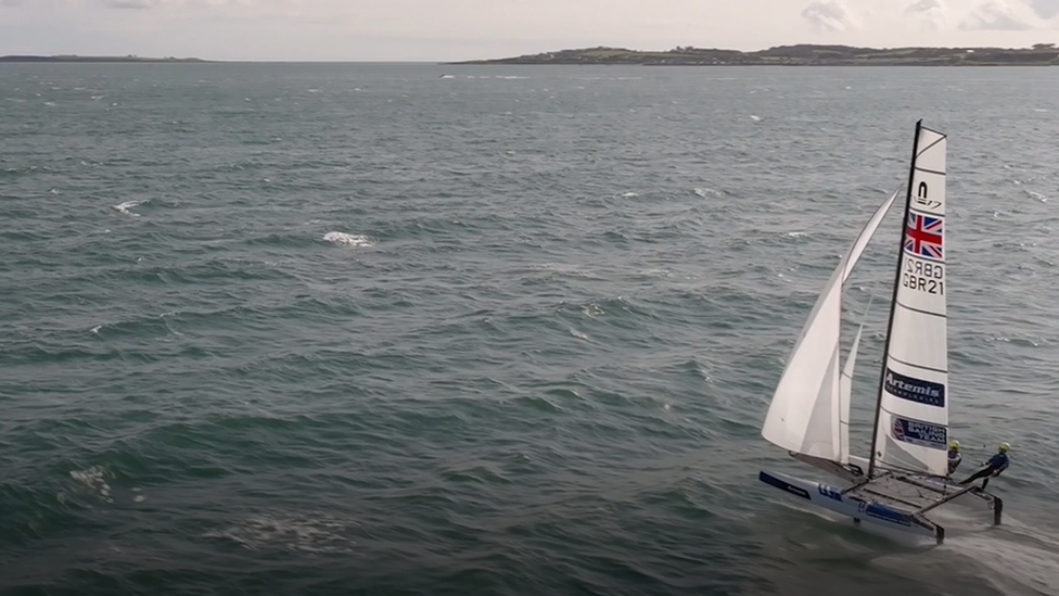 A catamaran on the Irish Sea