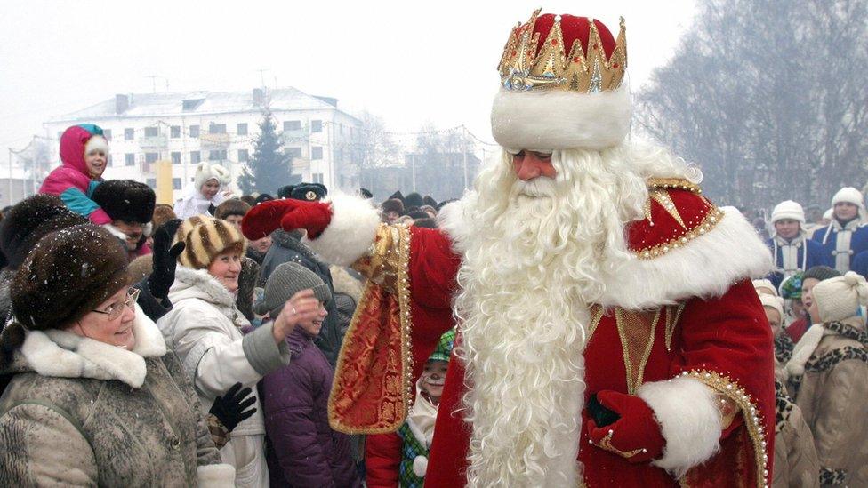 Russia's Grandfather Frost meets people