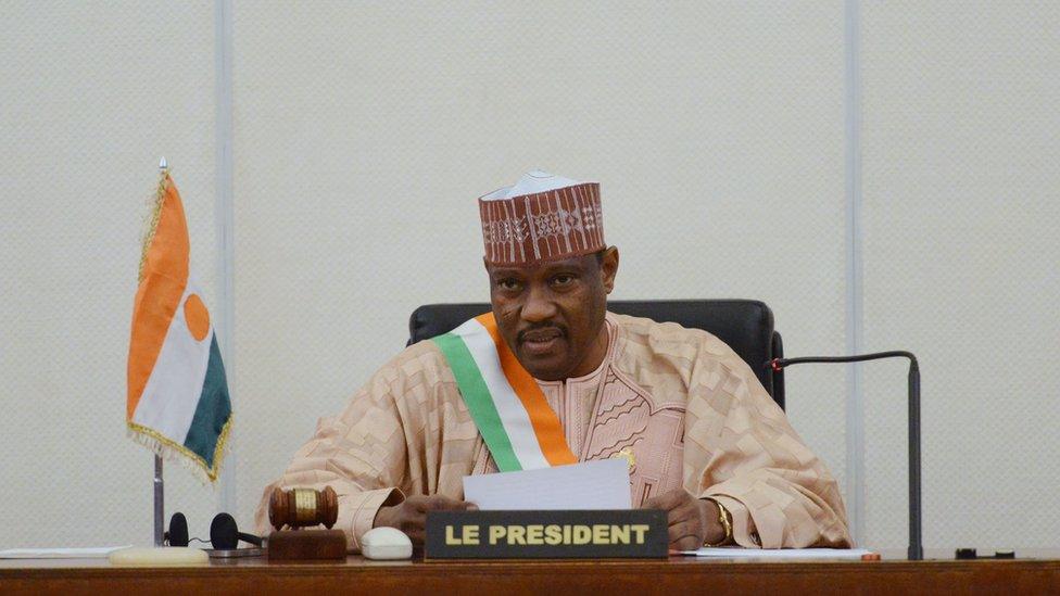 Hama Amadou delivering a speech at the Parliament House in Niamey, Niger