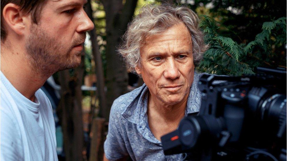 Peter Duncan (right) with his director’s hat on checking video footage with cameraman Luke Roberts