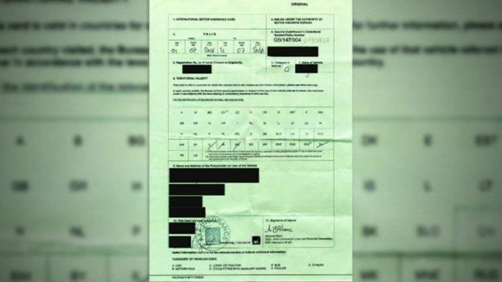 example of a green card for drivers seeking to travel across the Irish border