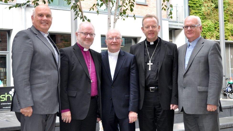 Rev Brian Anderson, Archbishop Richard Clarke, Dr Ian McNie, Archbishop Eamon Martin and Dr Donald Watts