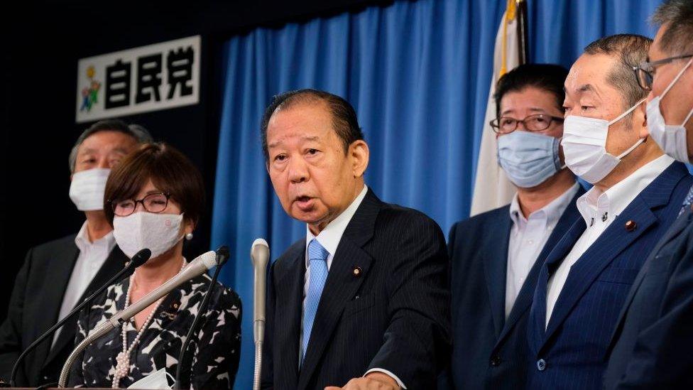 LDP Secretary General Toshihiro Nikai speaks to the media on 1 September 2020