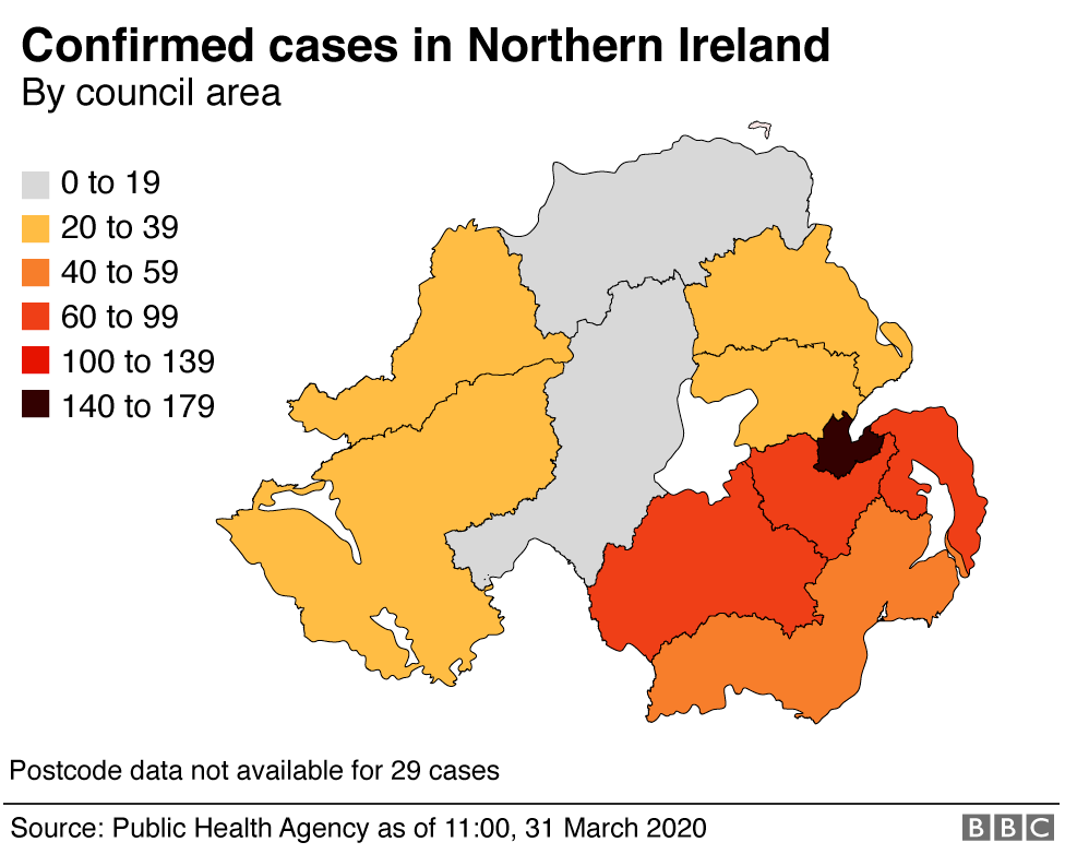 A map of coronavirus cases in Northern Ireland