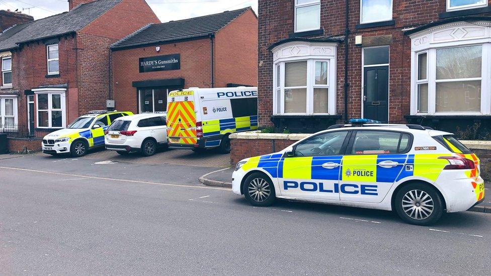 Police outside Hardy's Gunsmiths