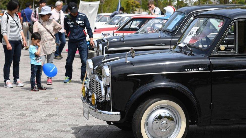 A 1959 Datsun 1000 sedan on display in Tokyo.