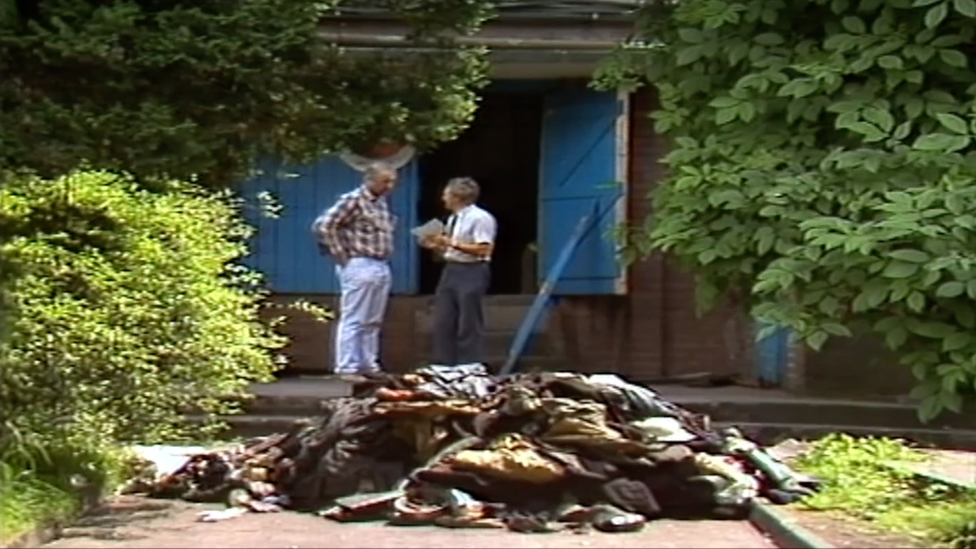 Discarded miners overalls after finishing work for the last time at Blaenant on 25 May, 1990