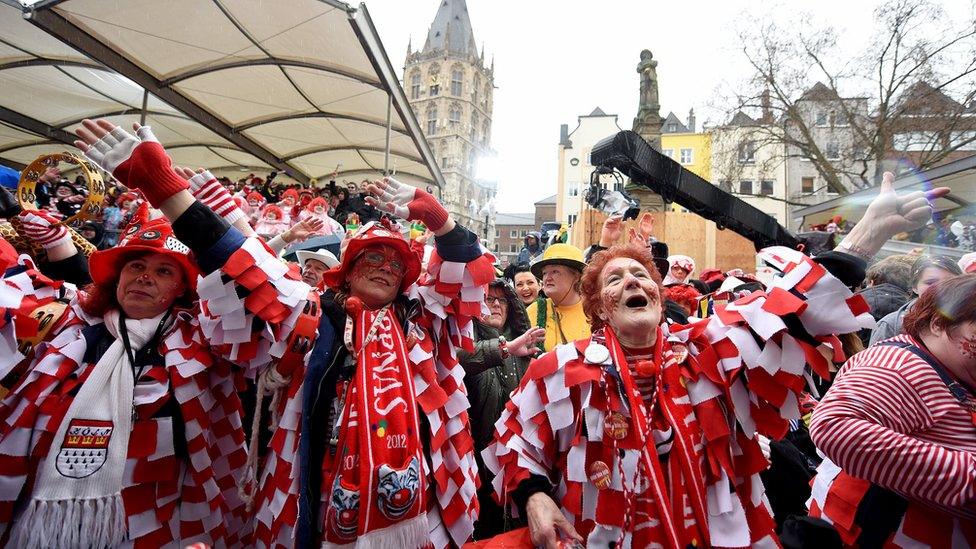 Female revellers party during carnival celebrations in Cologne