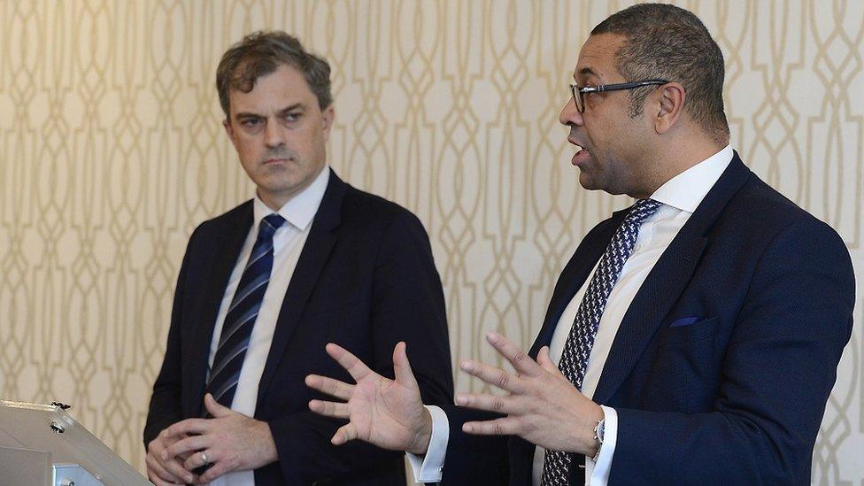 James Cleverly and Julian Smith at the launch of the Conservative Party manifesto in Northern Ireland