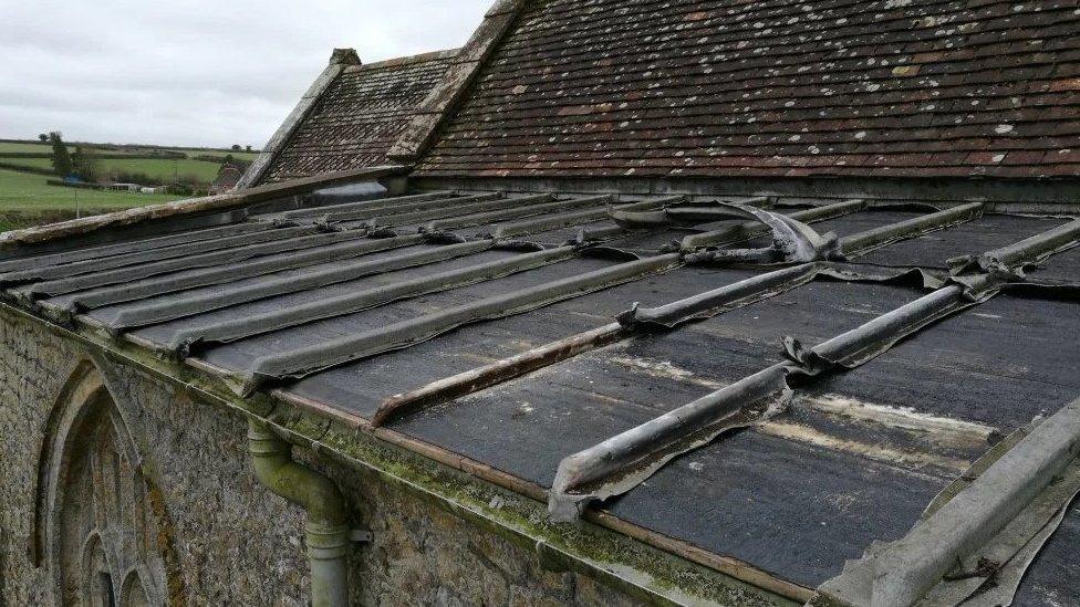 Damaged church roof after lead theft