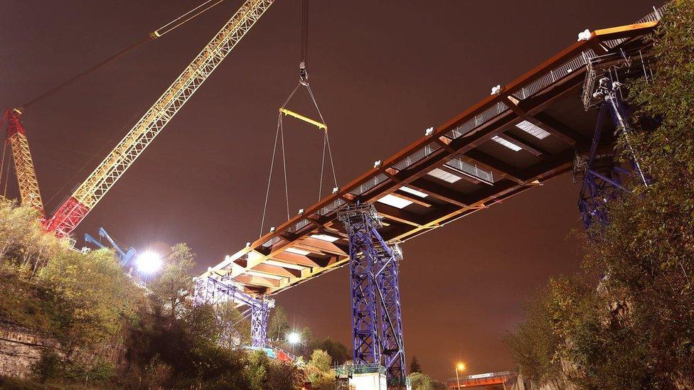 A bridge being erected