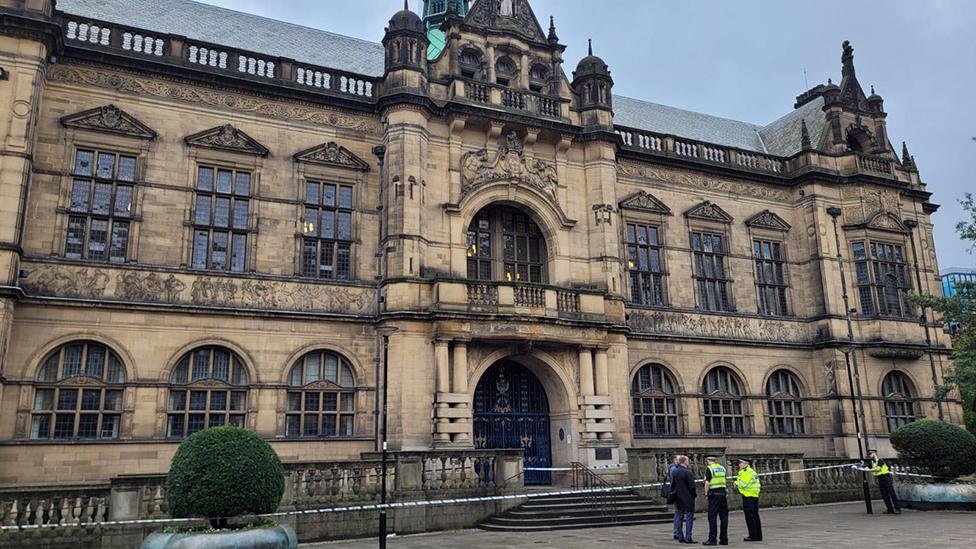 Police cordon at town hall