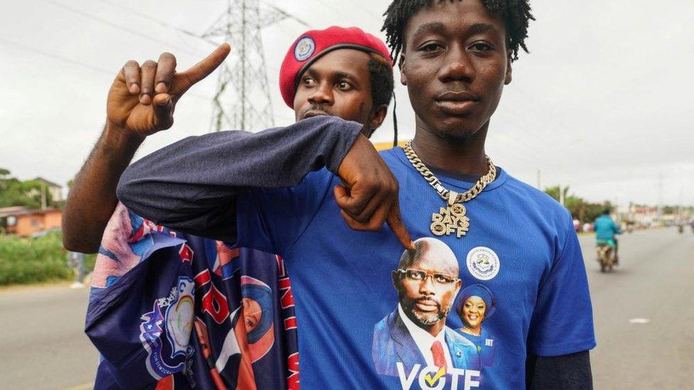 Supporters of the leader of Liberia's ruling party Coalition for Democratic Change (CDC), President and former soccer player George Weah, react as they arrive to his final campaign rally for the presidential elections in Monrovia, Liberia October 8, 2023