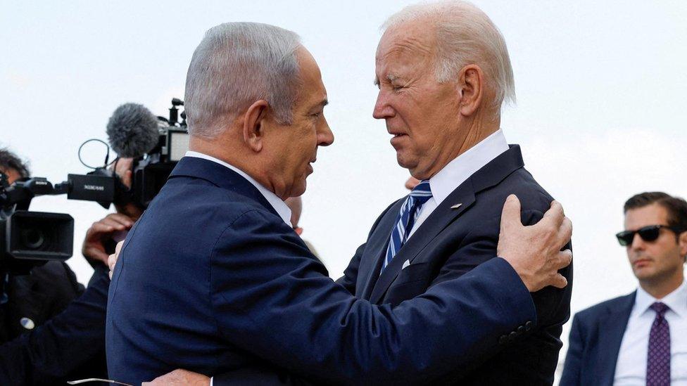 Joe Biden with Benjamin Netanyahu during the US President's visit to Israel