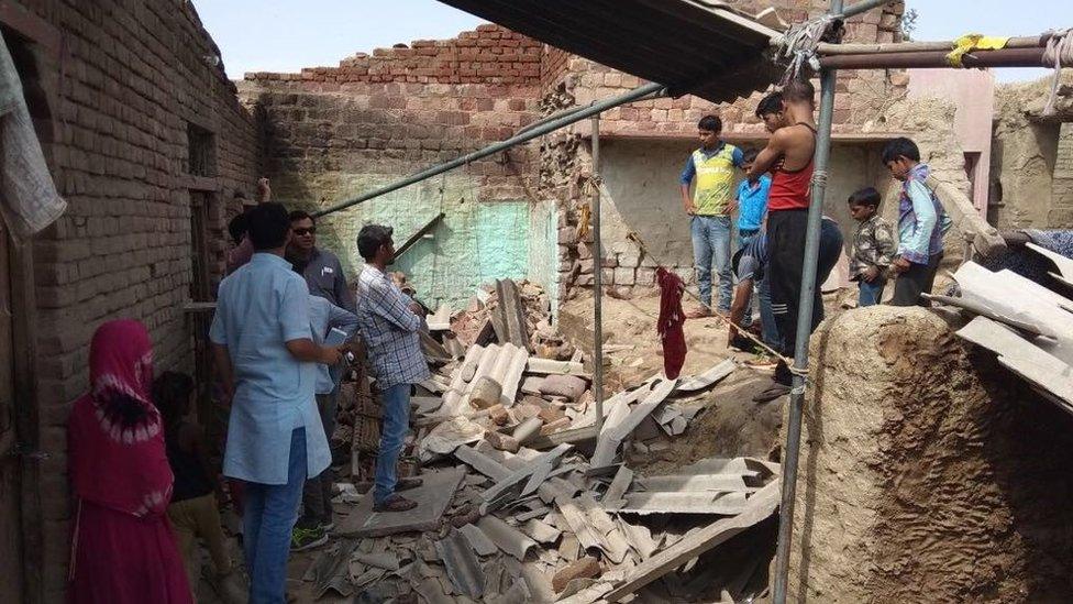 Collapsed home in Kheragarh