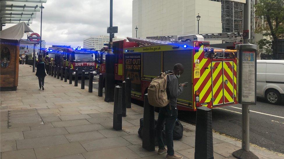 Fire engines at Westminster station