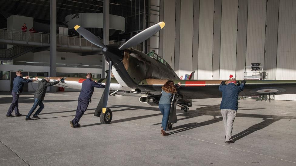 Hawker Hurricane arriving at IWM hangar