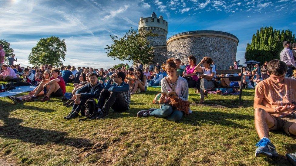 People watching balloons at the Clifton observatory