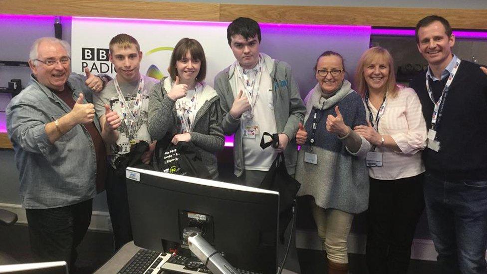 Radio Ulster presenter Hugo Duncan spends time with pupils from Tor Bank School, Dundonald