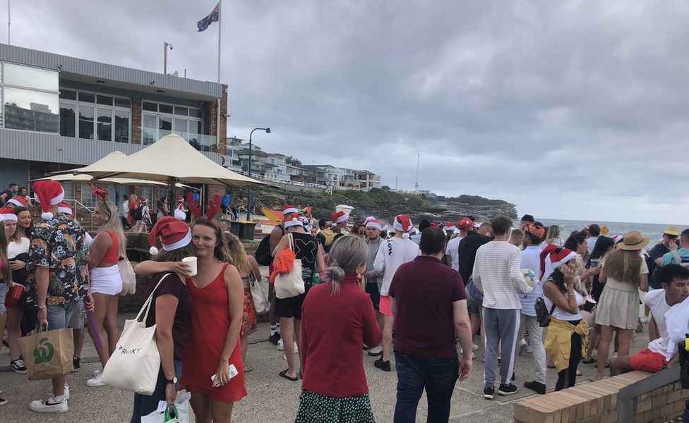 Young revellers at the Christmas backpacker party in Bronte