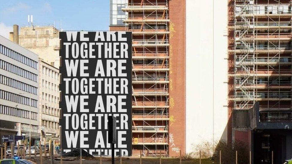 Proposed artwork reading We Are Together on Regian House