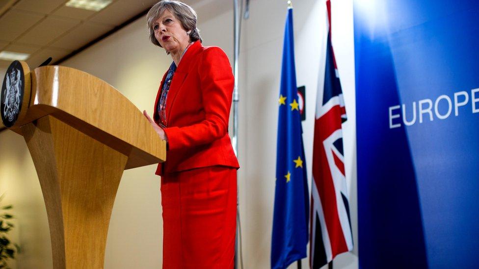 Theresa May addresses journalists in Brussels