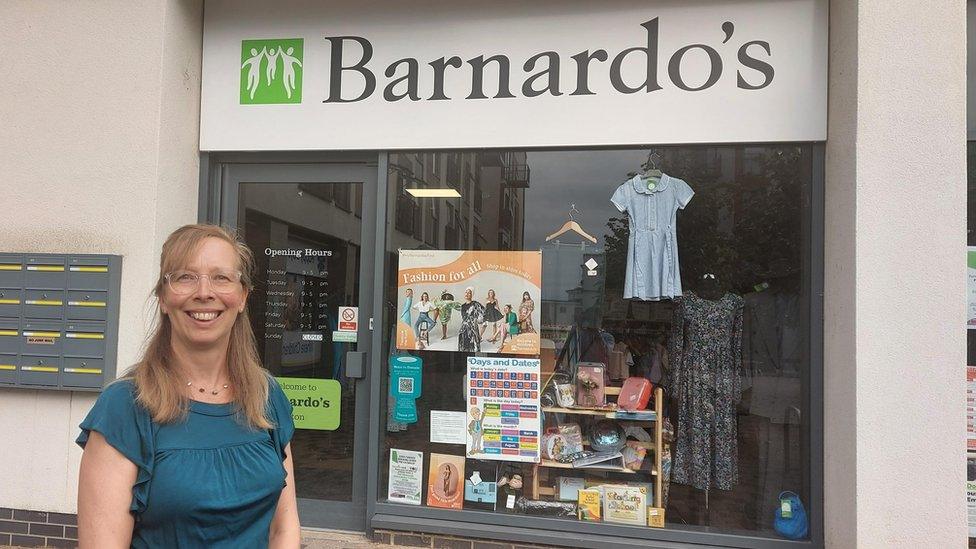 Karen Edkins outside a Barnardo's shop