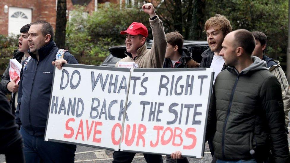 Wrightbus workers at rally on Friday 4 October