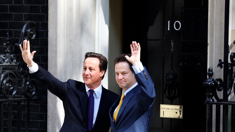 David Cameron and Nick Clegg just after the formation of the Conservative-Liberal coalition in 2010