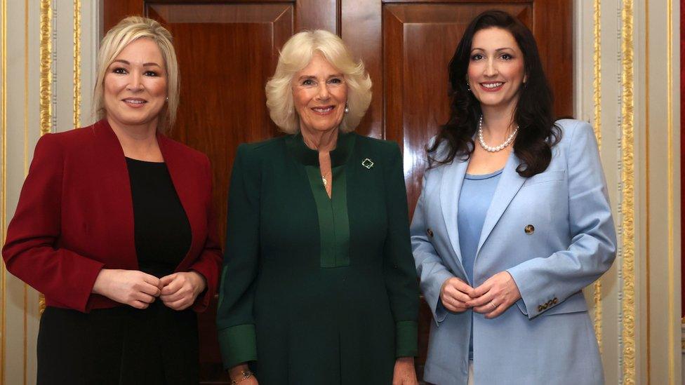 First Minister Michelle O'Neill and Deputy First Minister Emma Little-Pengelly meet Queen Camilla