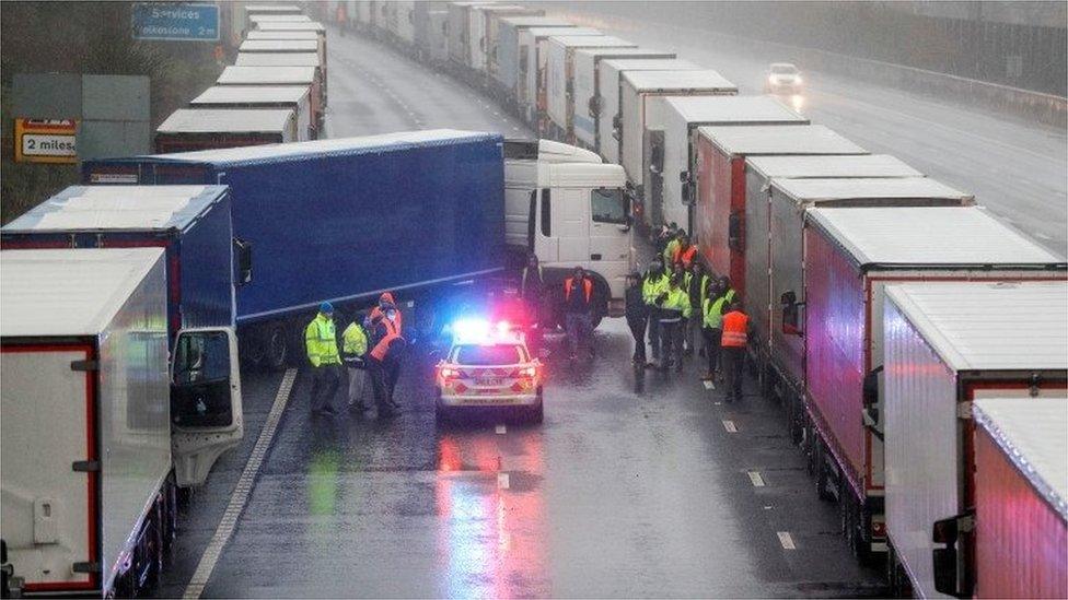 Lorries parked on M20