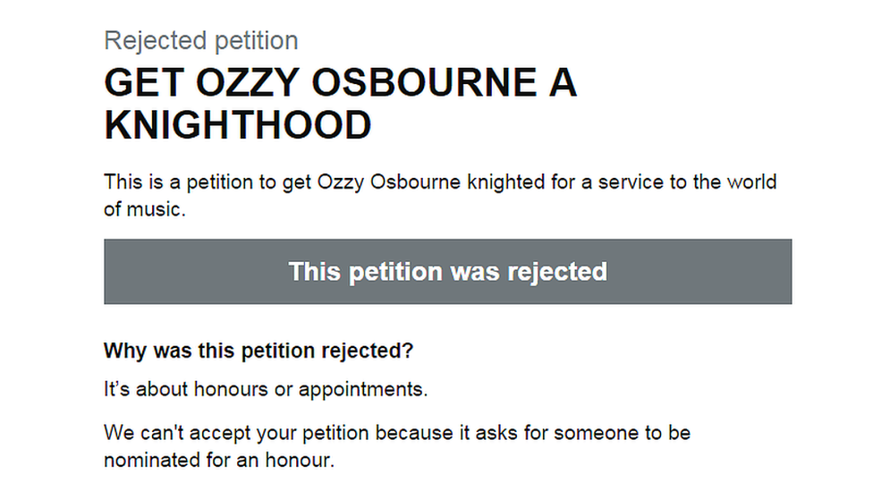 A petition asking for Ozzy osborne to be knighted.