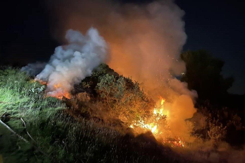 A large fire in the open in the Watermillock area next to Ullswater