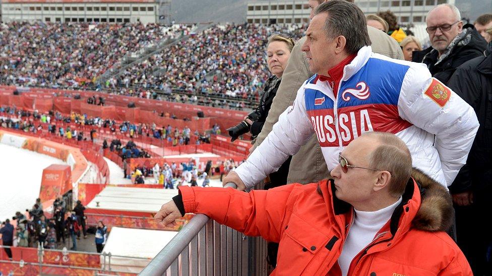 President Putin watching skiing event at Sochi 2014 Paralympics, 9 Mar 14