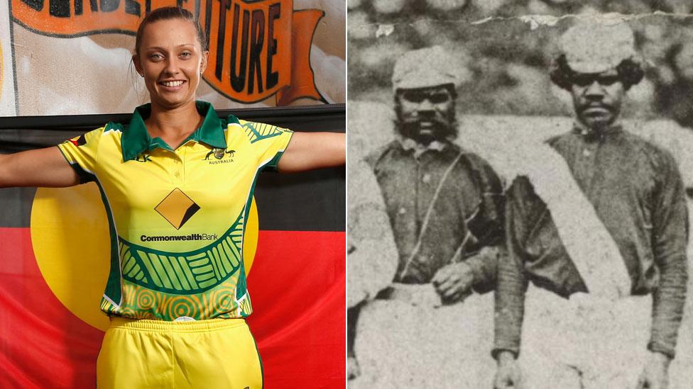 Split image of present-day cricketer Ashleigh Gardner and members of the 1868 Australian team who travelled to the UK