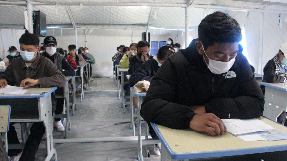 Students take the the annual national college entrance examination, or gaokao, in Maqin County, Guoluo Tibetan Autonomous Prefecture, Qinghai Province of China on 6 June