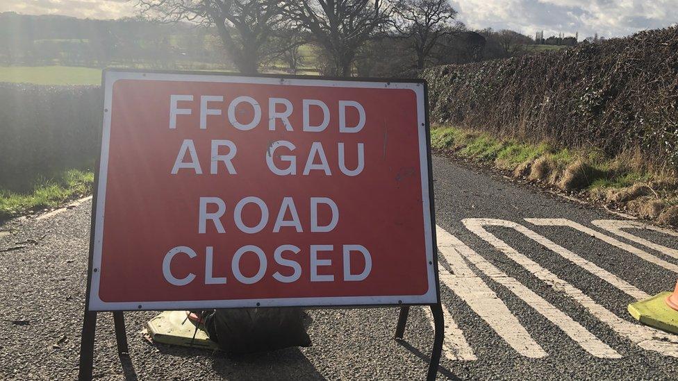 Road closed sign near the bridge