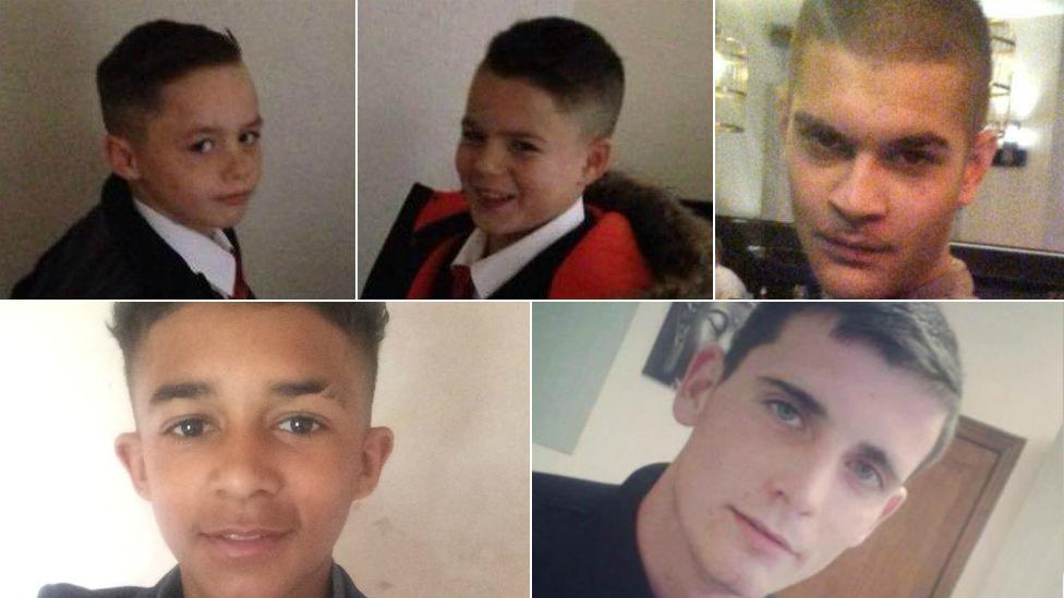 Clockwise from top left: Ellis and Elliott Thornton-Kimmitt, Robbie Meerun, Anthony Armour and Darnell Harte