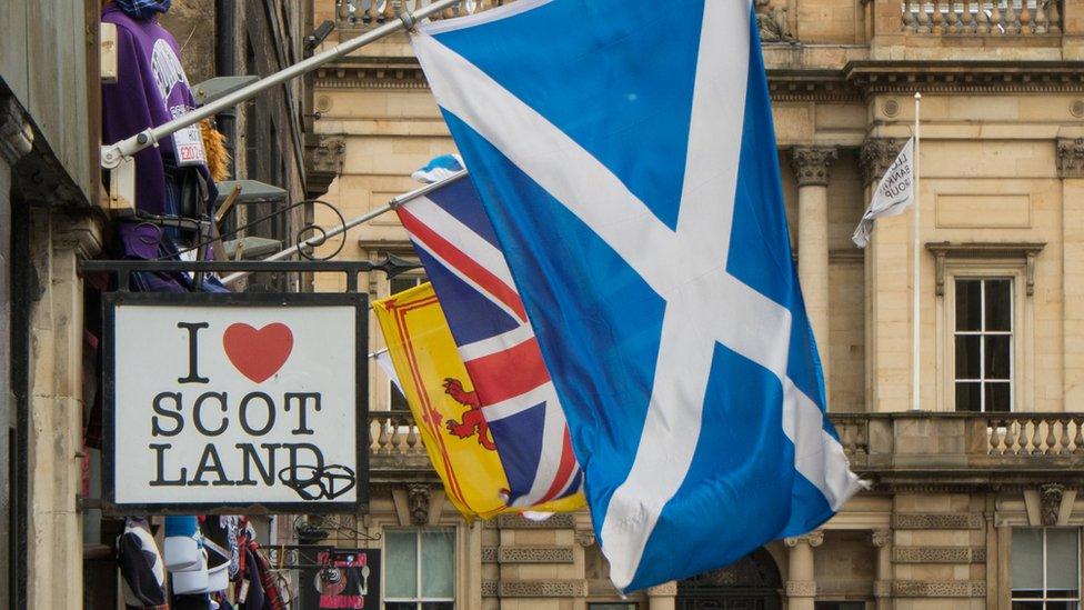 Scottish flag on a gift shop