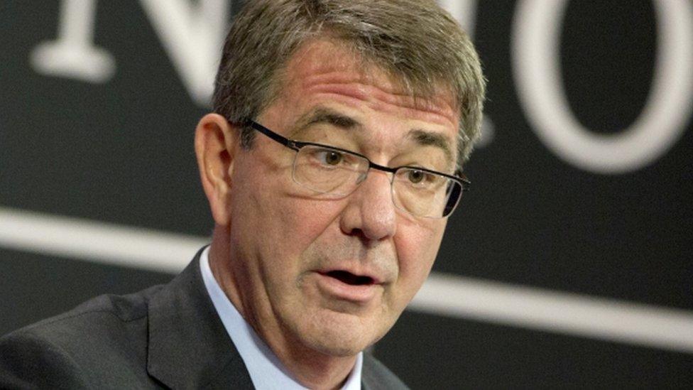 Secretary of Defence Ash Carter speaks during a media conference at NATO headquarters in Brussels