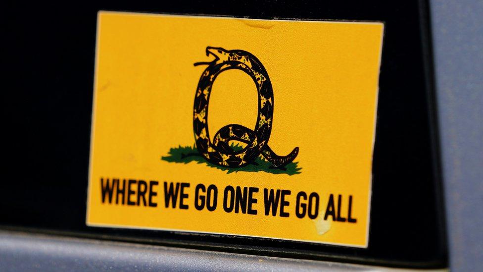 A sticker that references the QAnon slogan is seen on a truck that participated in a caravan convoy in Adairsville, Georgia, U.S. September 5, 2020