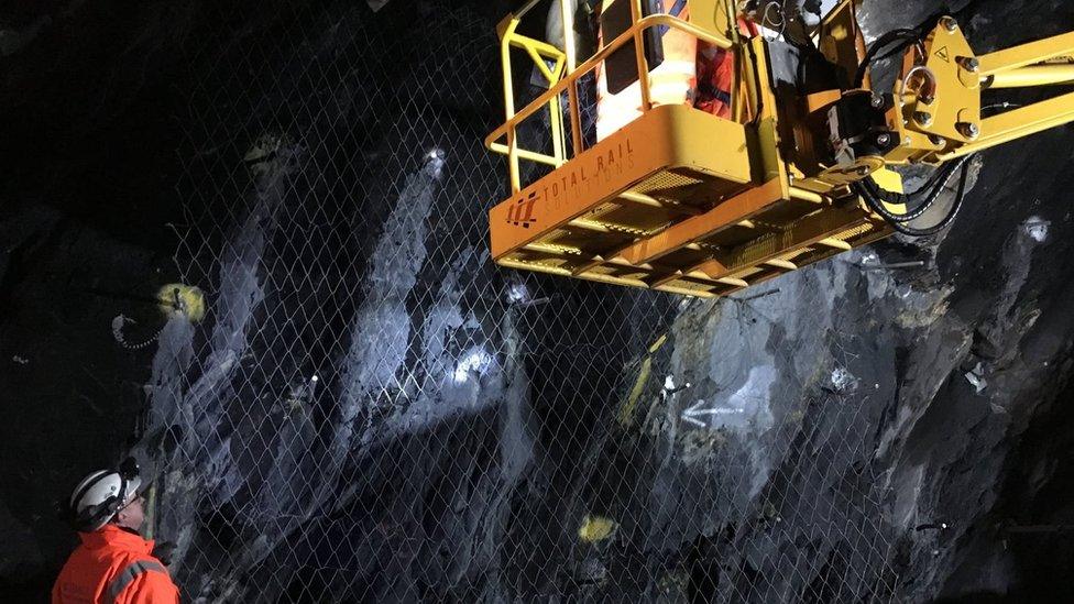 Inside the tunnel where it was thought rocks had fallen