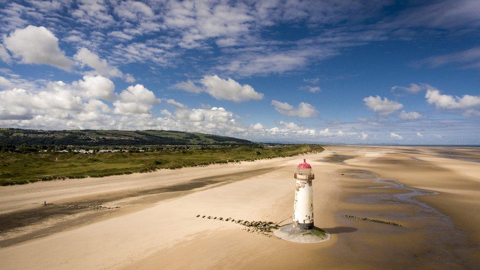 A lighthouse on the beach at Talacre, Flintshire