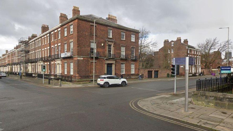 View of Catharine Street by junction with Canning Street in Liverpool