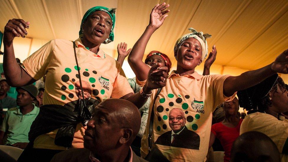 Supporters of the African National Congress (ANC) attend celebrations for South Africa"s president 75th birthday on April 12, 2017 in Kliptown, Soweto