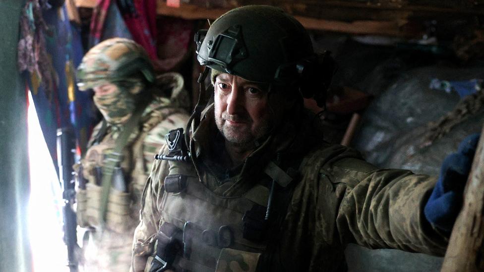 Ukrainian soldiers hold their position at the front line near the Russian-occupied Ukrainian city of Horlivka, Donetsk region