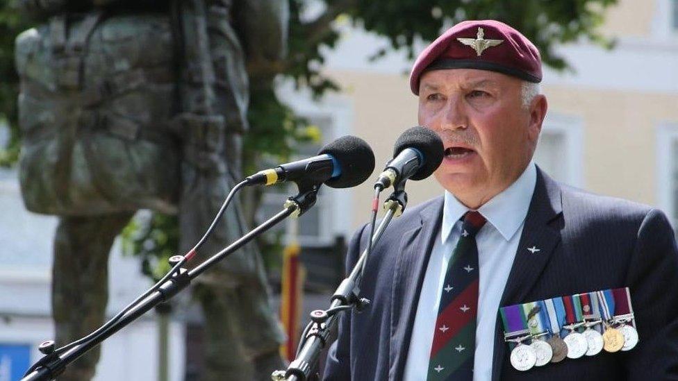 Thomas Noble wearing his military medals