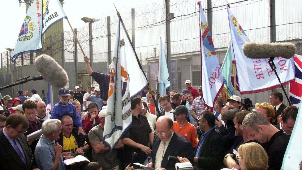 2000: The scene outside the Maze prison as loyalist and republican prisoners were released leaving only a handful of prisoners inside the jail