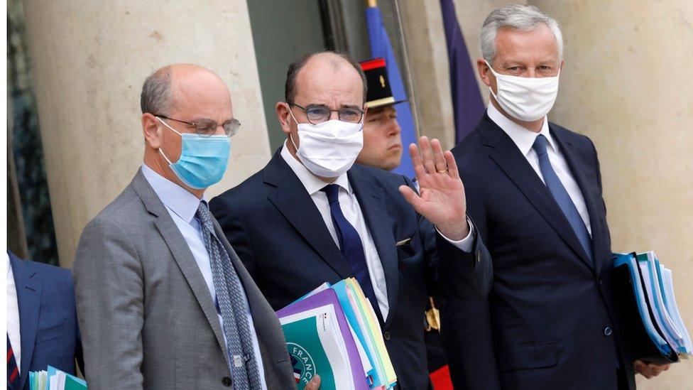 french prime minister, economy minister and education and youth minister leave meeting where stimulus plan was discussed. sept 3 2020